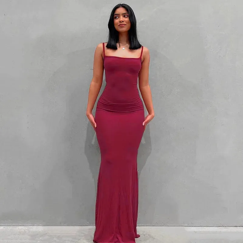 Satin Slip Sleeveless Backless Maxi Dress Women 2023 Y2K Summer Bodycon Elegant Sexy Outfits Ladies Birthday Party Club Sundress