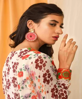 Satin Thread Work with Beads Fancy Artificial Imitation Fashion Earrings for Girls Women