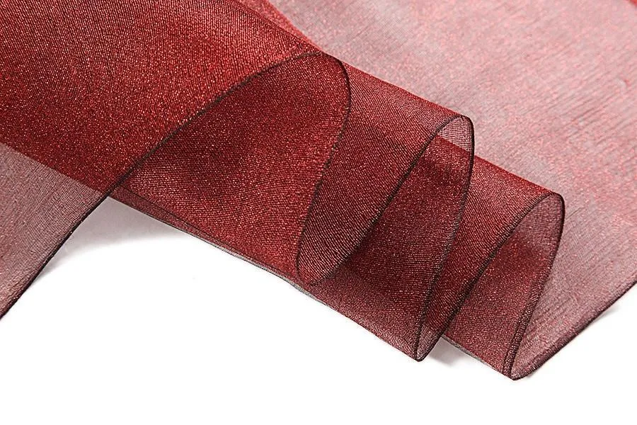 Silk and Viscose Organza Shawl Wrap Scarf Dark Red with Silver Threads COT603