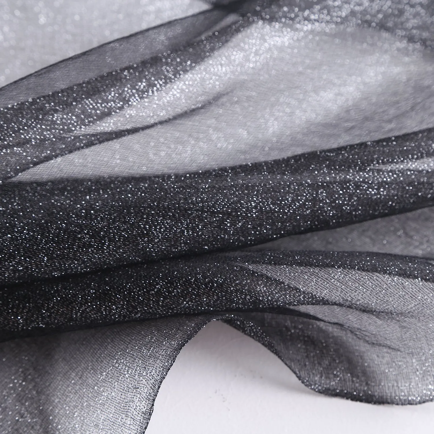 Silk and Viscose Organza Shawl Wrap Scarf Solid Black Color COT612