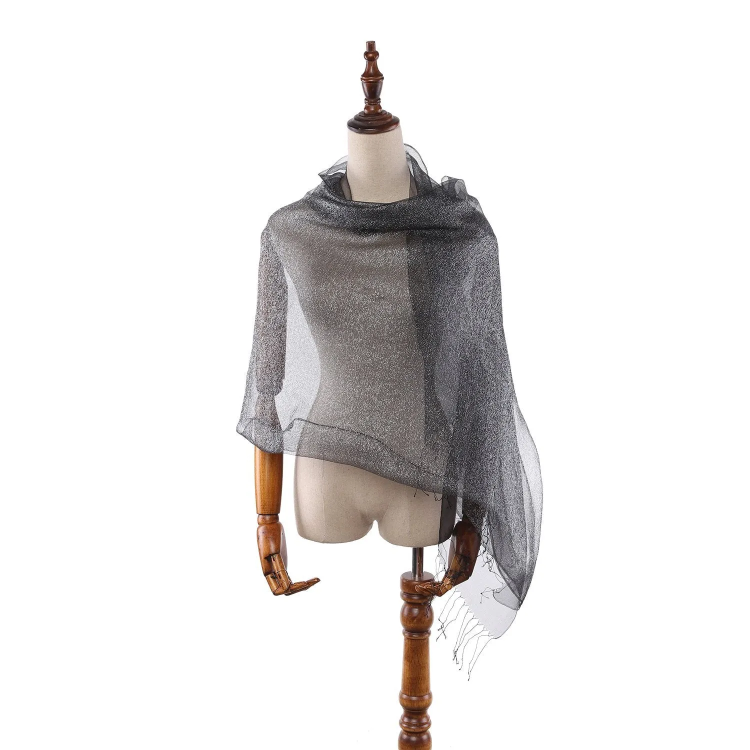 Silk and Viscose Organza Shawl Wrap Scarf Solid Black Color COT612