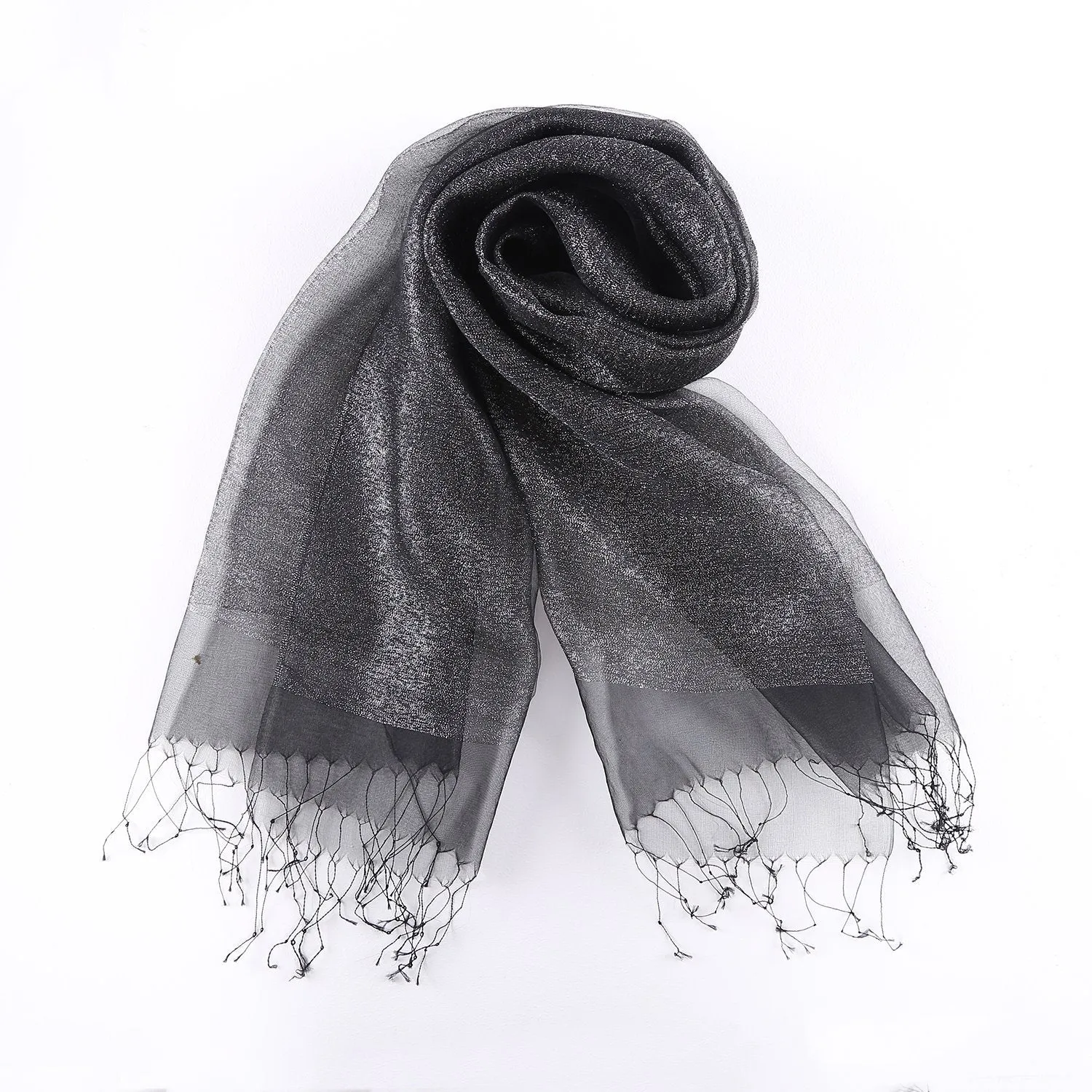 Silk and Viscose Organza Shawl Wrap Scarf Solid Black Color COT612