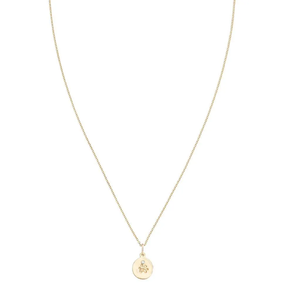 Small Paw Print Disk Charm With Diamond