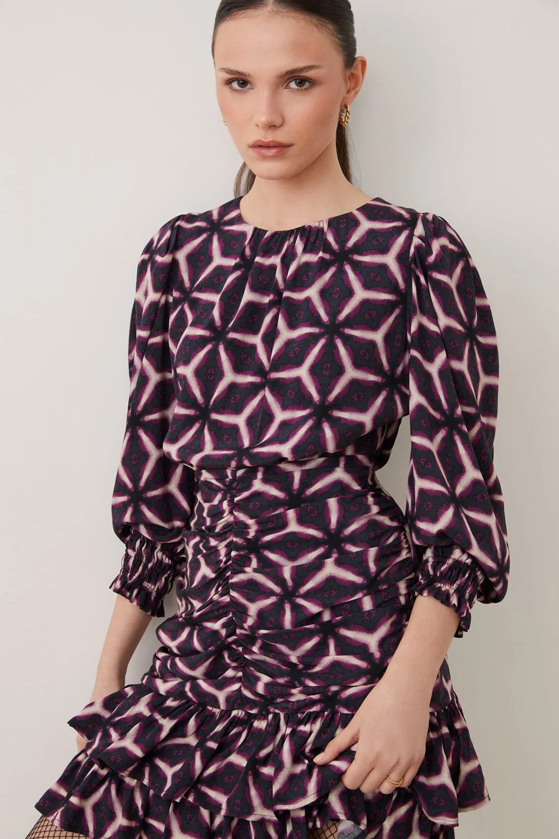 Suncoo Chama Black/Purple Kaleidoscope Print Mini Dress