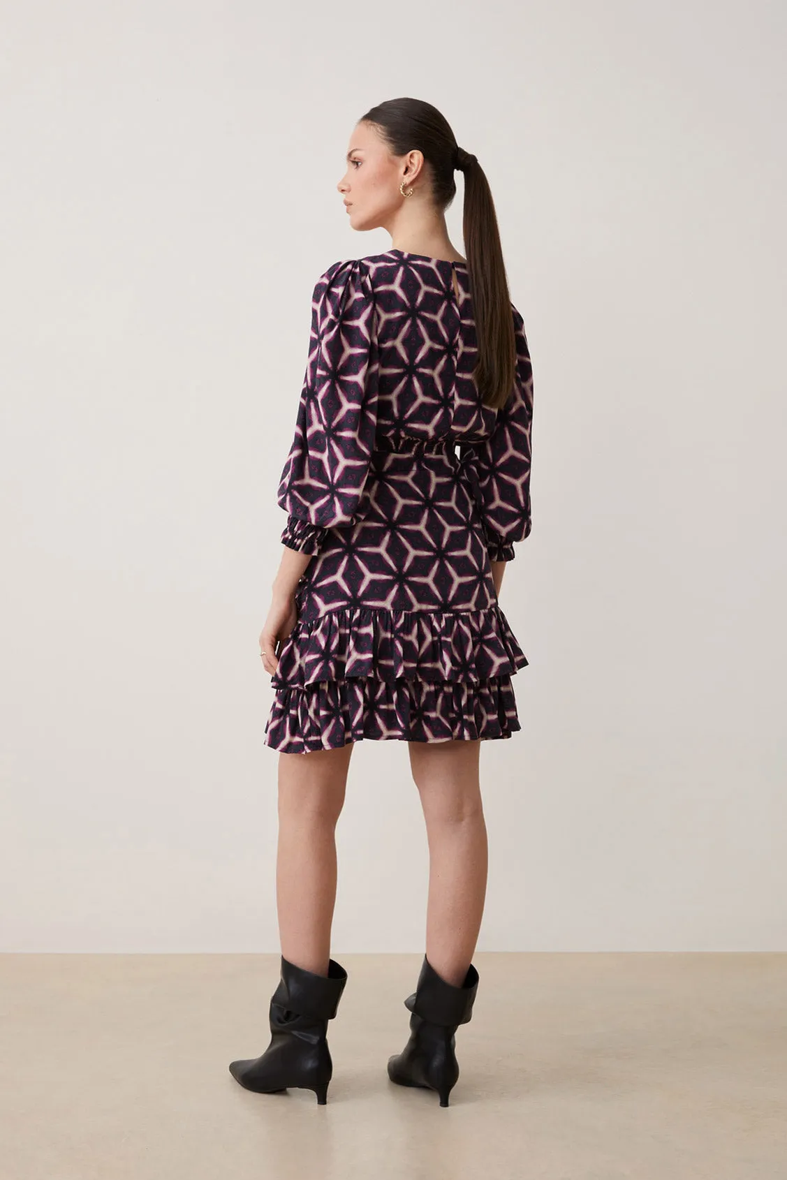 Suncoo Chama Black/Purple Kaleidoscope Print Mini Dress