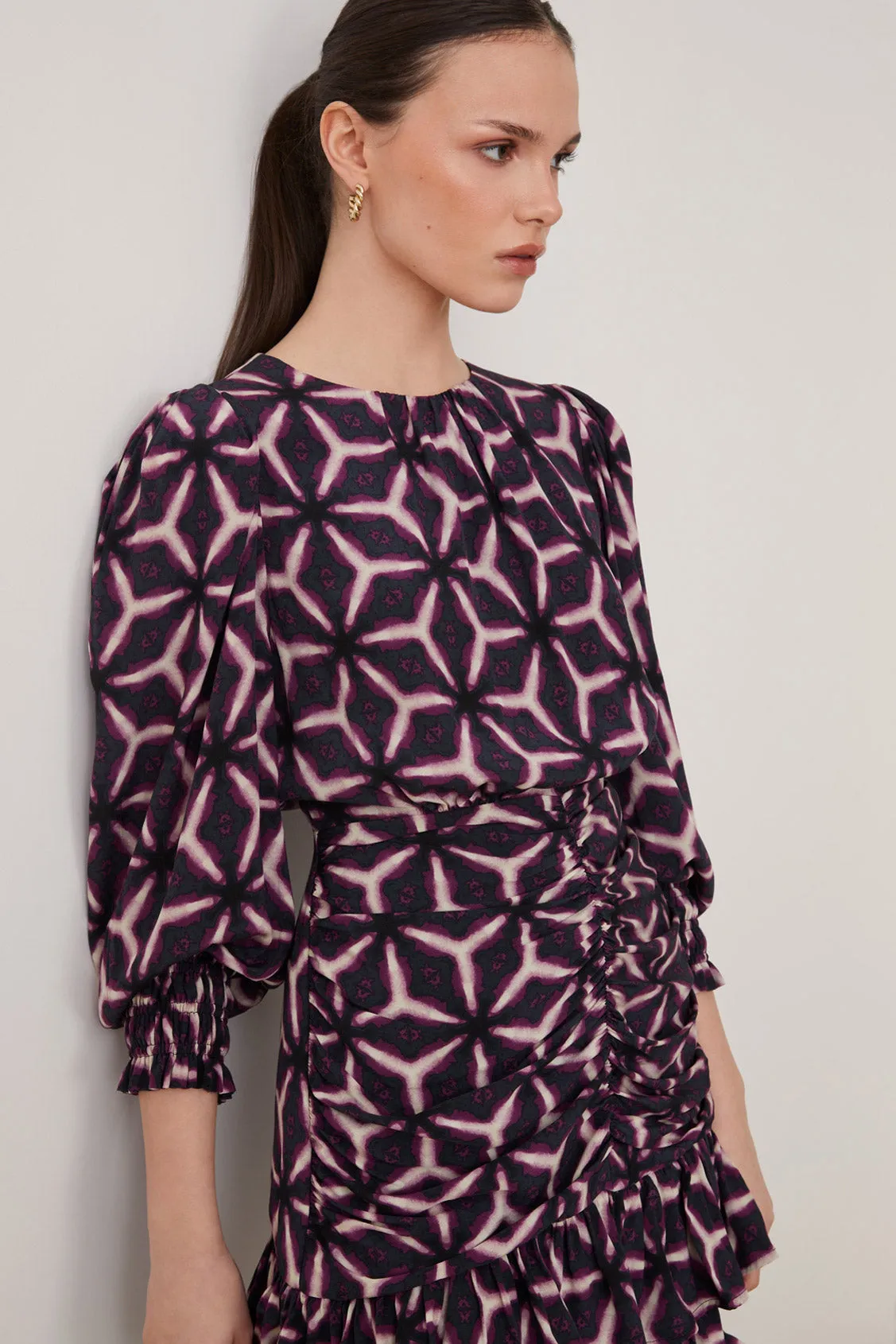 Suncoo Chama Black/Purple Kaleidoscope Print Mini Dress