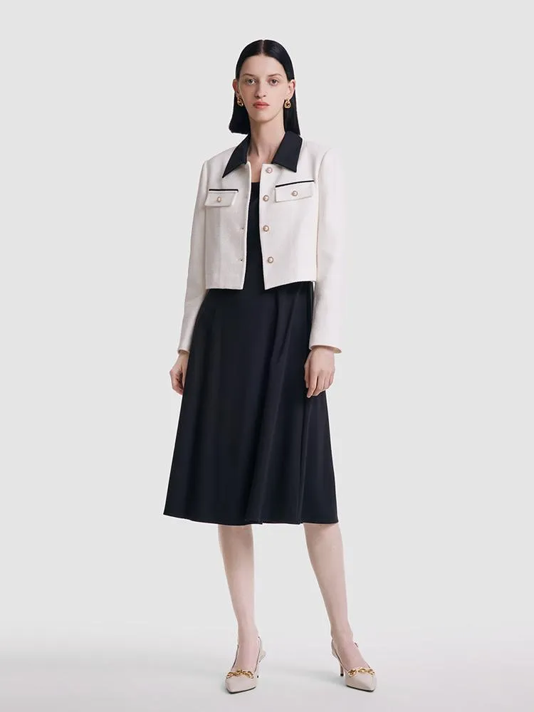 Tweed Knit Women Jacket And Vest Dress Two-Piece Set