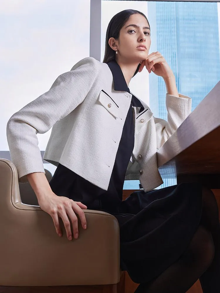 Tweed Knit Women Jacket And Vest Dress Two-Piece Set