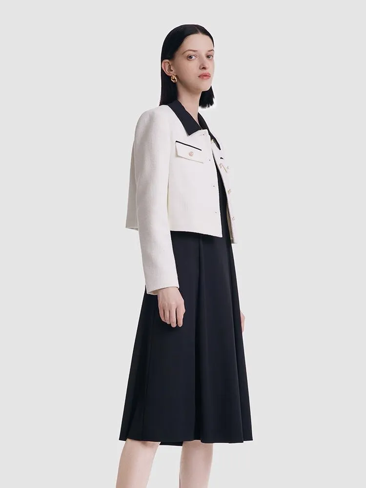 Tweed Knit Women Jacket And Vest Dress Two-Piece Set